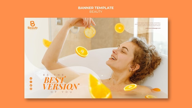 Free PSD horizontal banner template for home spa skincare with woman and orange slices