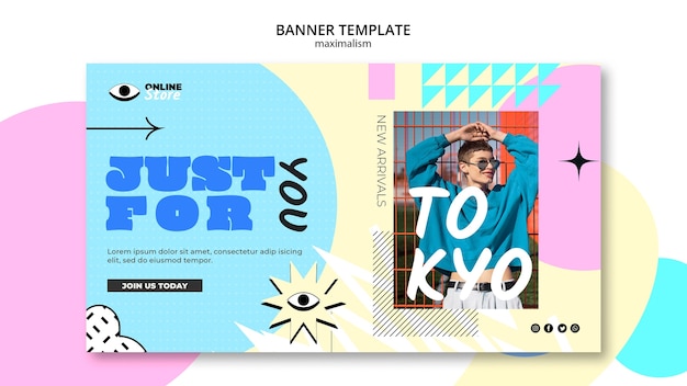 Free PSD horizontal banner template in maximalism style