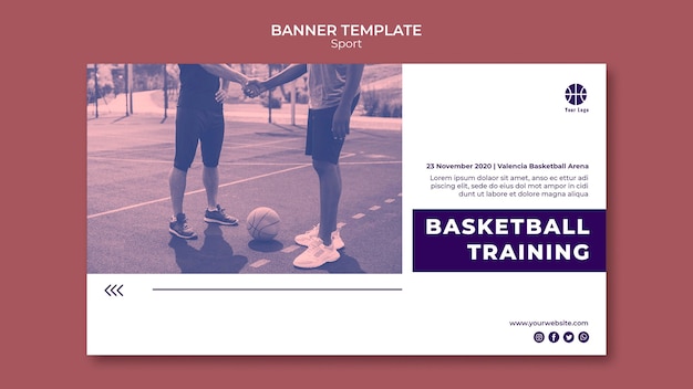 Free PSD horizontal banner template for playing basketball