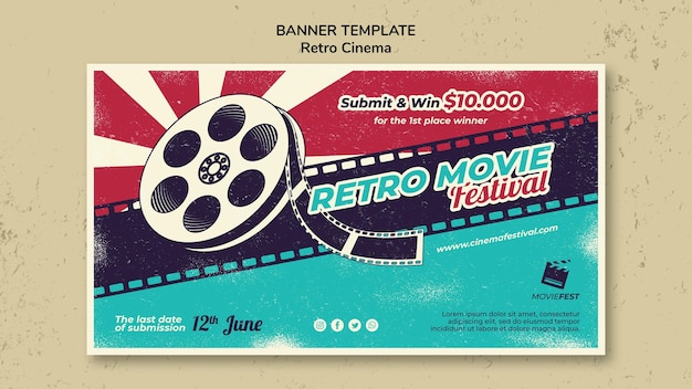 Free PSD horizontal banner template for retro cinema