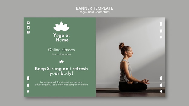 Free PSD horizontal banner template with woman practicing yoga