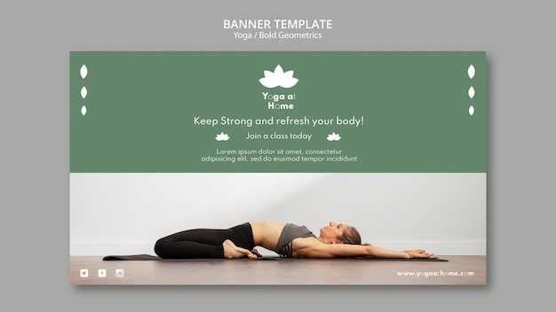 Free PSD horizontal banner with woman practicing yoga