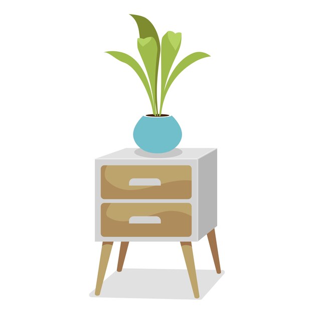 House furniture illustration with nightstand and plant