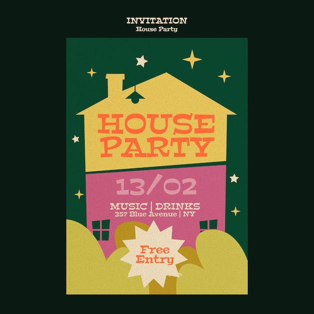 Free PSD house party invitation template