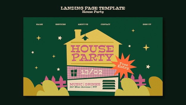 Free PSD house party landing page template