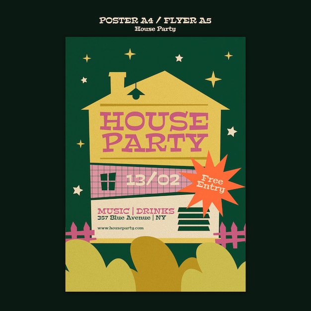 Free PSD house party poster template