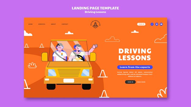 Illustrated driving school landing page template