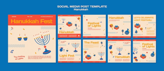 Free PSD illustrated hanukkah social media posts pack