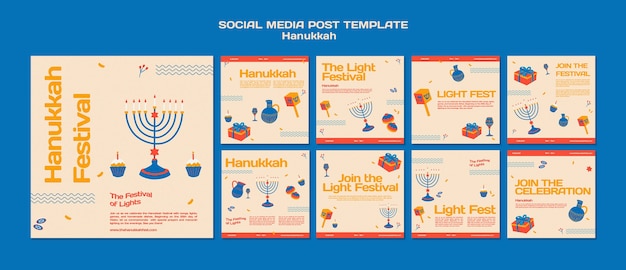 Free PSD illustrated hanukkah social media posts pack