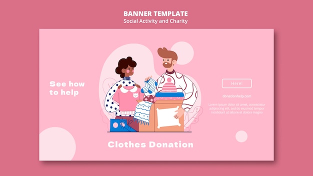 Free PSD illustrated social activity and charity banner template