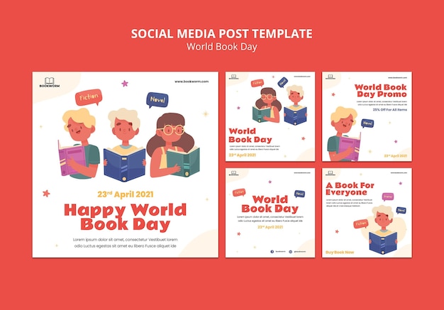 Free PSD illustrated world book day instagram posts