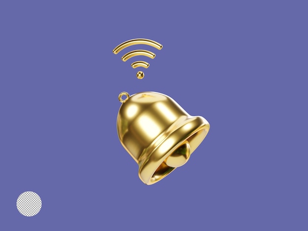 Free PSD illustration of golden bell ringing for application notification alert on purple background concept by 3d render illustration