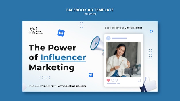 Influencer work facebook template with megaphone