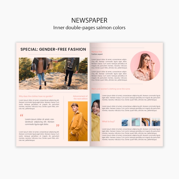 Free PSD inner double pages salmon colors fashion newspaper