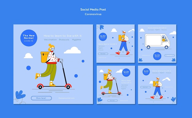 Free PSD instagram posts collection for coronavirus new normal lifestyle