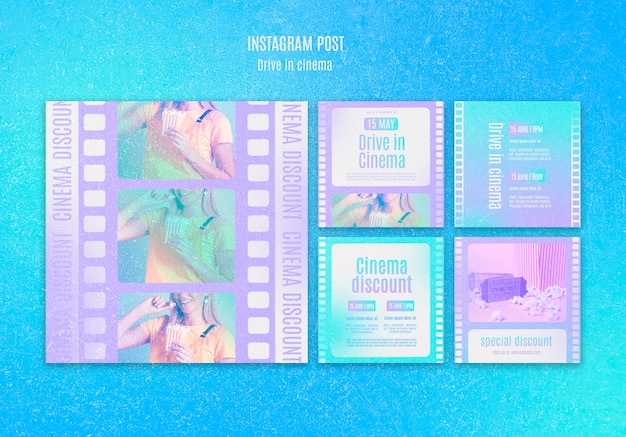 Free PSD instagram posts collection for drive-in cinema experience