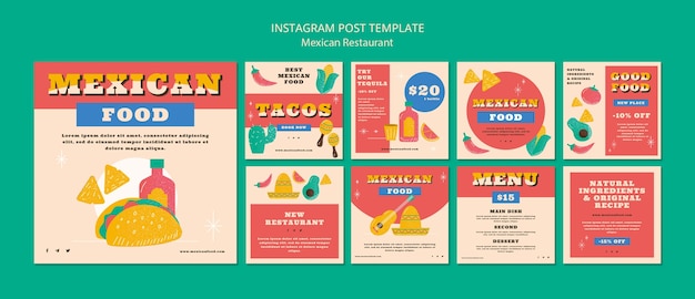 Free PSD instagram posts collection for mexican food restaurant