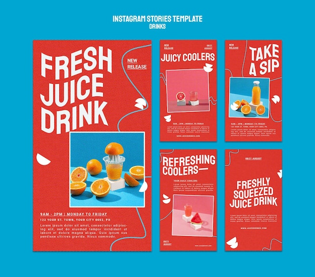 Free PSD instagram stories collection for healthy fruit juice