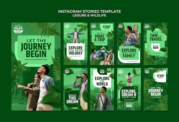 Free PSD instagram stories collection for travel and adventure with vegetation