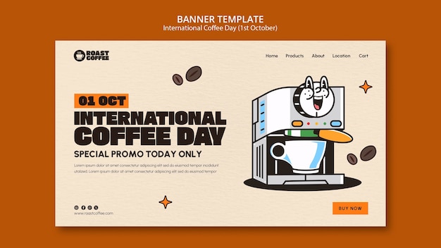 Free PSD international coffee day landing page template