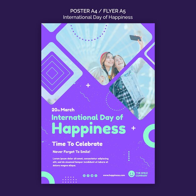 International day of happiness flyer template