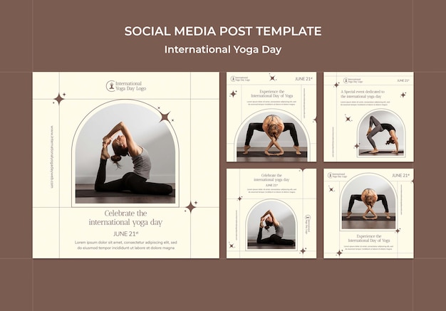 Free PSD international yoga day instagram posts template design