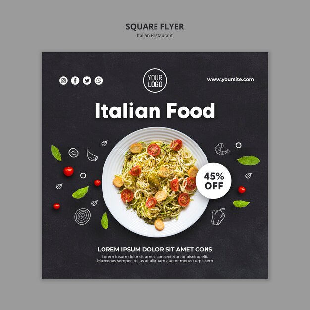 Free PSD italian restaurant ad square flyer template