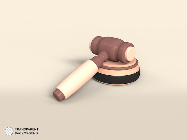 Free PSD judge hammer icon isolated 3d render illustration