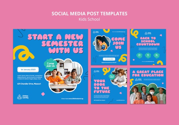 Free PSD kids school social media posts