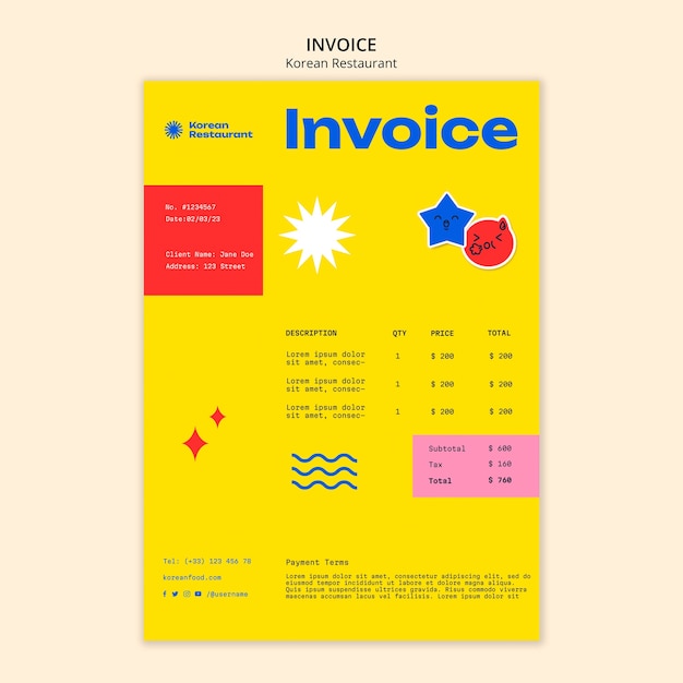 Free PSD korean restaurant invoice template