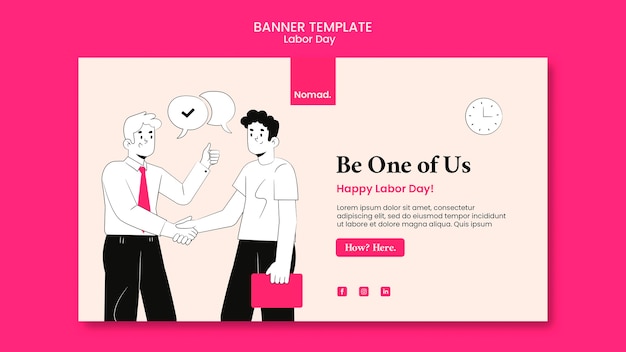 Free PSD labor day banner template with illustration