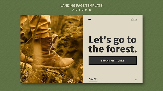 Free PSD landing page for autumn adventure in the forest