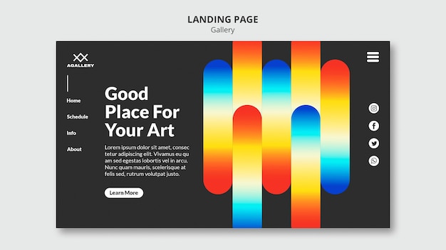 Free PSD landing page for modern art exposition