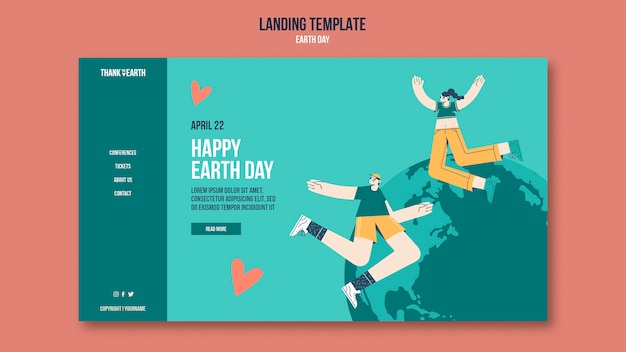 Free PSD landing page template for earth day with people and planet