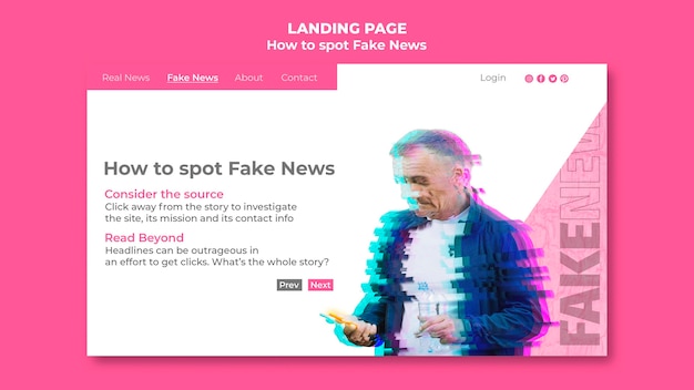 Free PSD landing page template for fake news spotting