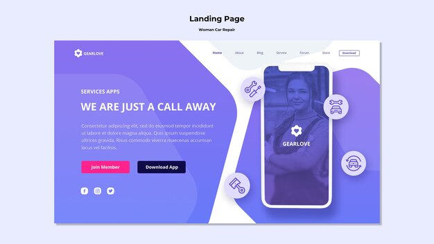 Landing page template for female auto mechanic