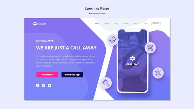 Landing page template for female auto mechanic