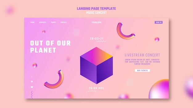 Free PSD landing page template of out of our planet music concert