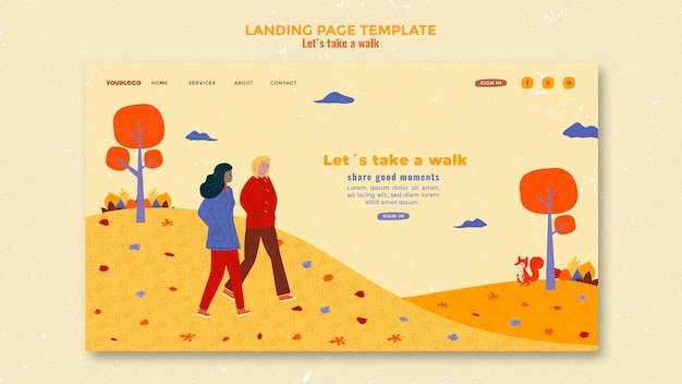 Free PSD landing page walk in nature template