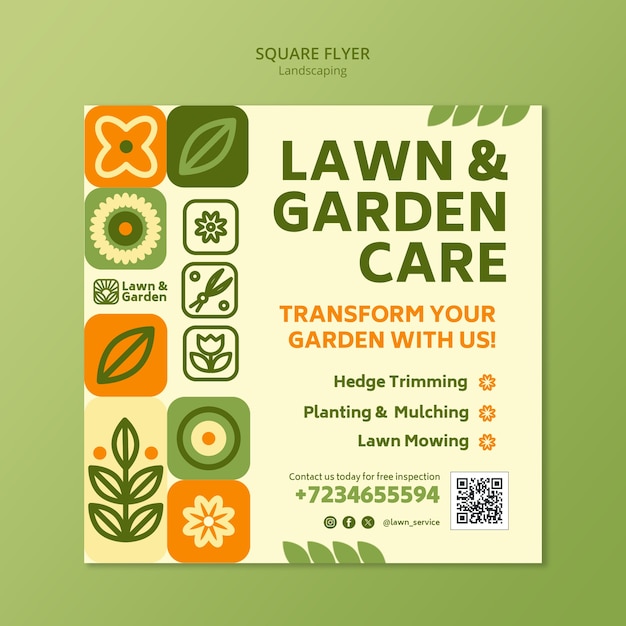 Free PSD landscaping service  square flyer template