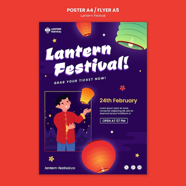 Free PSD lantern festival celebration poster template