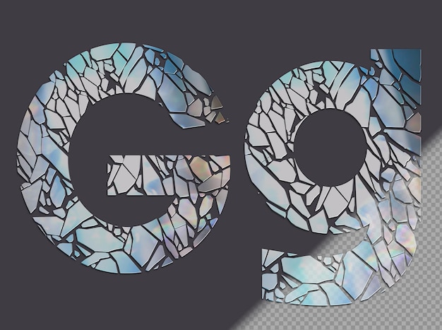 Free PSD letter g in upper and lower case made of glass shards