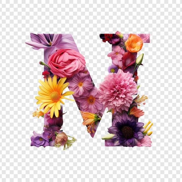 Letter m with flower elements flower made of flower 3d isolated on transparent background