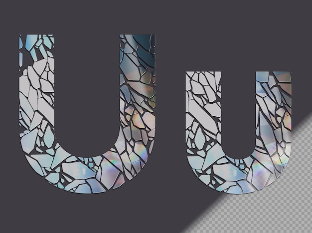 Free PSD letter u in upper and lower case made of glass shards