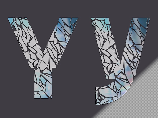 Free PSD letter y in upper and lower case made of glass shards