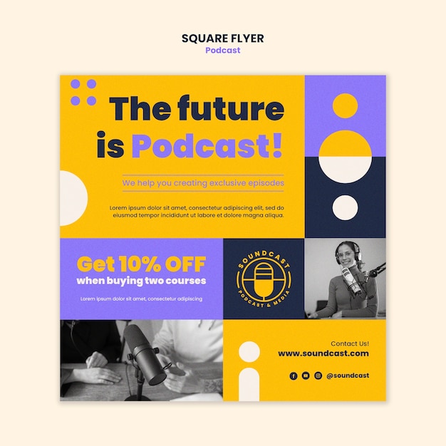 Free PSD listening to podcasts square flyer