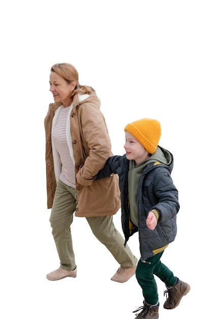 Little boy spending time outdoors with his grandmother