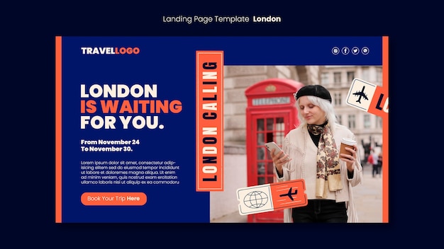 Free PSD london travel landing page template