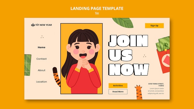 Free PSD lunar new year celebration landing page