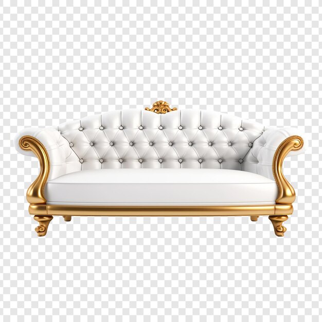 Free PSD luxury white and golden sofa png isolated on transparent background